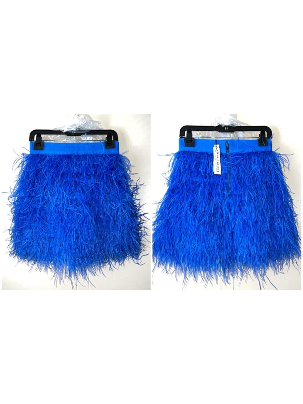 Alice + Olivia Cina Blue Ostrich Feather Mini Skirt - Picture 10 of 17